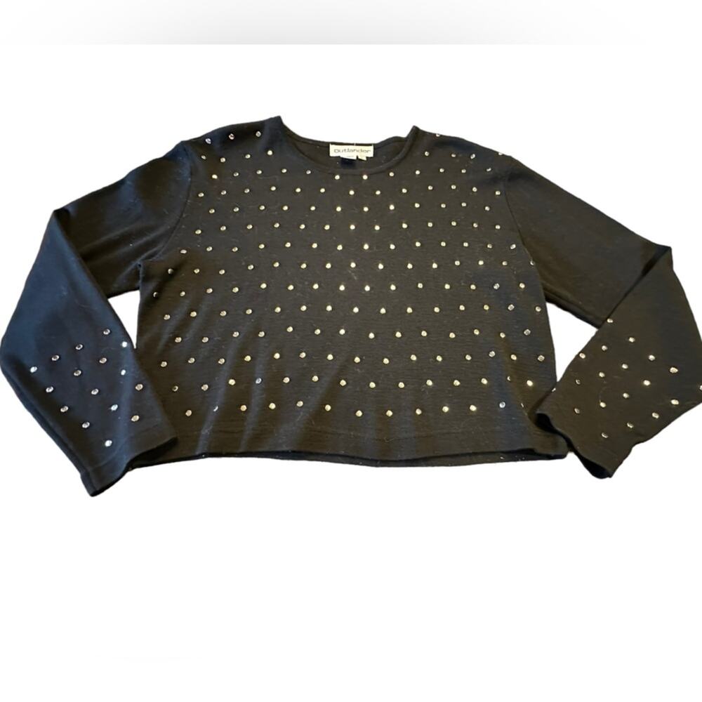 Outlander Long Sleeve Cropped Sweater with Gold Studs Acrylic Wool Blend Large